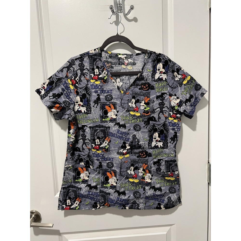 Disney Halloween Scrub Top Minnie Mickey‎ Mouse Nursing Vet Tech Estimated Large